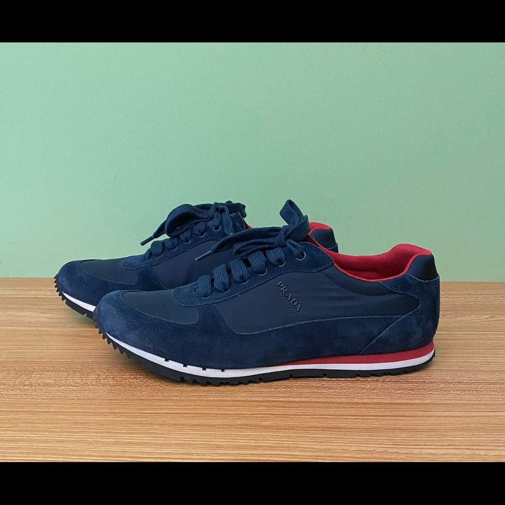 PRADA Mens navy suede nylon logo sneakers Size - Mens UK 9.5 ; US 10.5